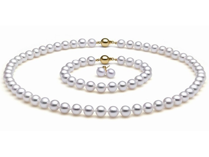 8-9 mm White Freshwater Pearl Set 14K Gold